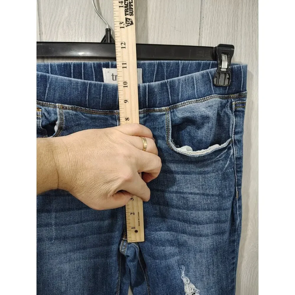 Women's Tricot Distressed Flare Fringes Denim Jeans Size M Boho Retro